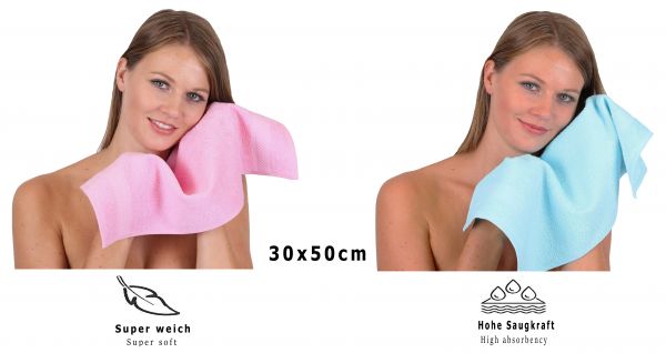 Betz Lot de 12 serviettes d'invité PALERMO 100% coton taille 30x50 cm couleurs rose & turquoise