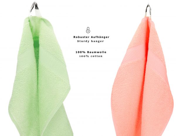 Betz Lot de 12 serviettes d'invité PALERMO 100% coton taille 30x50 cm couleurs vert & abricot