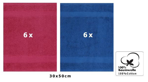 Betz PALERMO Gästehandtücher-Set – 12er Gesichtstücher-Set -  Handtücher-Set - Händehandtücher - 30 x 50cm – cranberry - blau