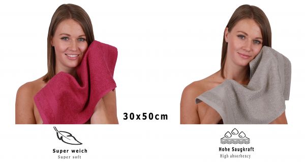 Betz 12 piece guest towel set PALERMO 100% cotton 30x50 cm cranberry red and stone grey