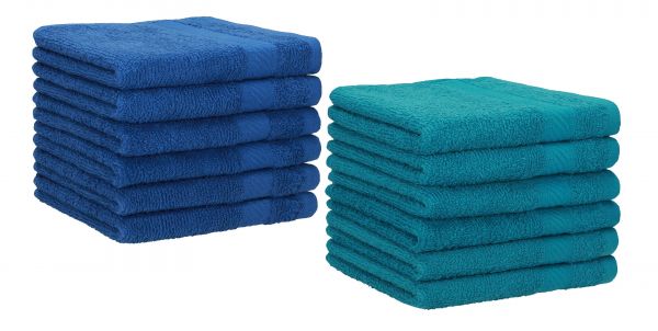 Betz 12 piece guest towel set PALERMO 100% cotton 30x50 cm blue and  teal