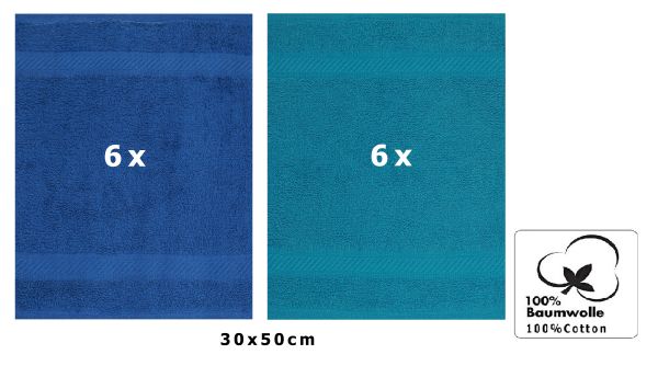Betz Paquete de 12 toallas de tocador PALERMO 100% algodón 30x50cm azul y azul petróleo