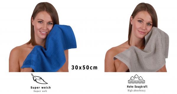 Betz 12 piece guest towel set PALERMO 100% cotton 30x50 cm blue and stone grey