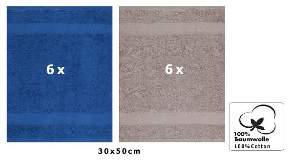 Betz Lot de 12 serviettes d'invité PALERMO 100% coton taille 30x50 cm bleu - gris pierre