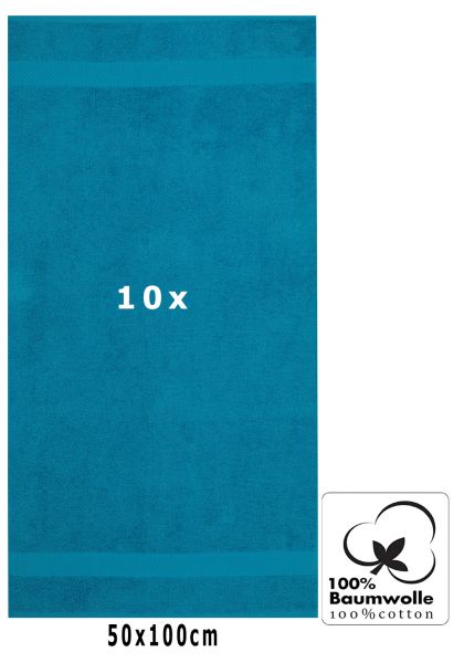 Betz Lot de 10 serviettes de toilette Palermo taille 50x100 cm 100% coton couleur bleu pétrole