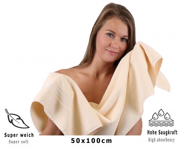 Betz Juego de 3 toallas XXL PREMIUM 100% algodón 1 toalla de sauna 70x200 cm y 2 toallas de mano 50x100 cm de color beige