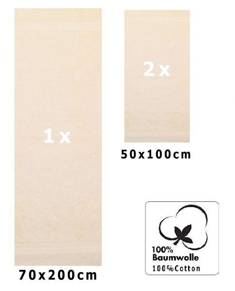 Betz Juego de 3 toallas XXL PREMIUM 100% algodón 1 toalla de sauna 70x200 cm y 2 toallas de mano 50x100 cm de color beige