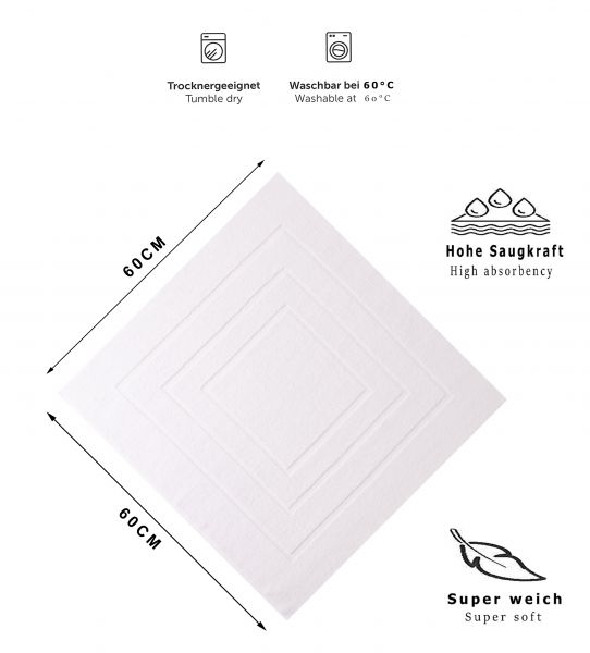 Betz 10 piezas Alfombrilla Alfombra de baño PALERMO 100% algodón calidad 680 g/m² tamaño 60x60cm colore blanco