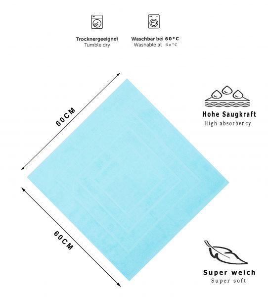 Betz 10 piezas Alfombrilla Alfombra de baño PALERMO 100% algodón calidad 680 g/m² tamaño 60x60cm colore turquesa