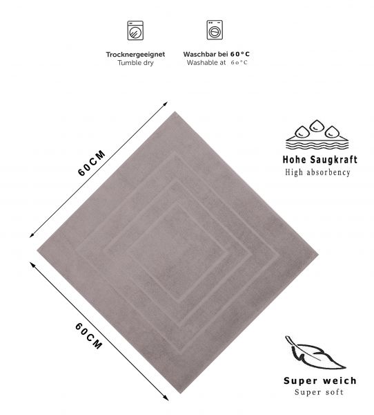 Betz 10 Pieces Bath Shower Mats Rugs PALERMO size: 60 x 60 cm  Quality: 680 g/m² colour stone