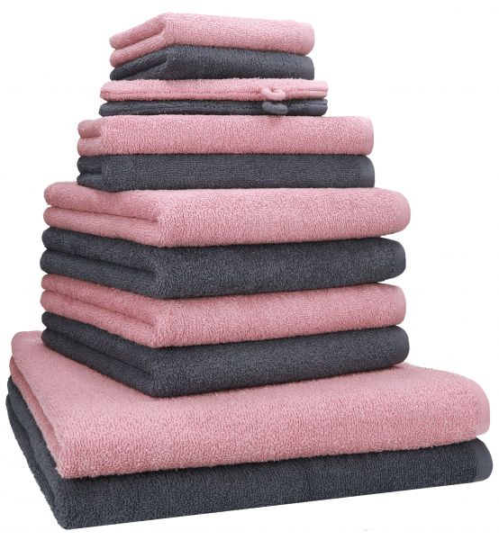Betz BERLIN Juego de toallas 12 piezas 100% algodón color lotus - gris oscuro