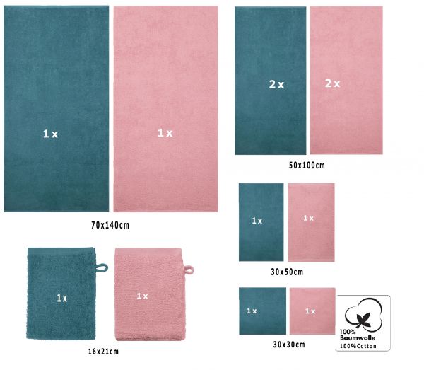 Betz BERLIN Frottier Handtuch-Set 12er - 2x Duschtücher - 4x Handtücher - 2x Gästetücher - 2x Seiftücher - 2x Waschhandschuhe –  Farbe lotus - taubenblau