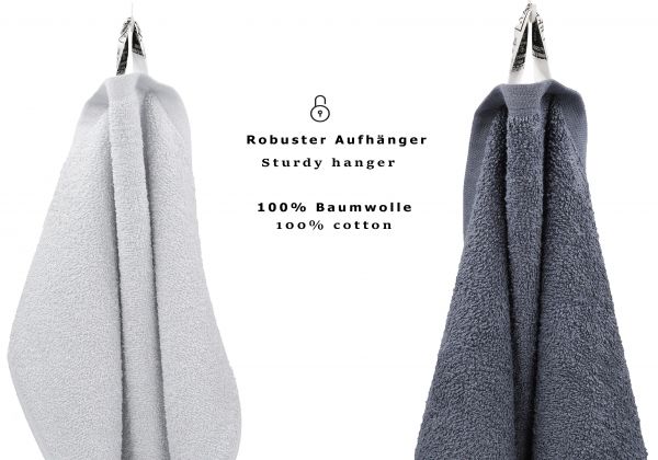 Betz BERLIN Frottier Handtuch-Set 12er - 2x Duschtücher - 4x Handtücher - 2x Gästetücher - 2x Seiftücher - 2x Waschhandschuhe –  Farbe silbergrau - dunkelgrau