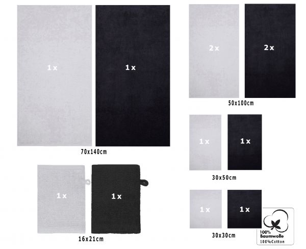 Betz Lot de 12 serviettes  BERLIN 100% coton 2draps de bain 4 serviettes de toilette 2 serviettes d'invité 2 lavettes et 2 gants couleur gris argenté - graphite