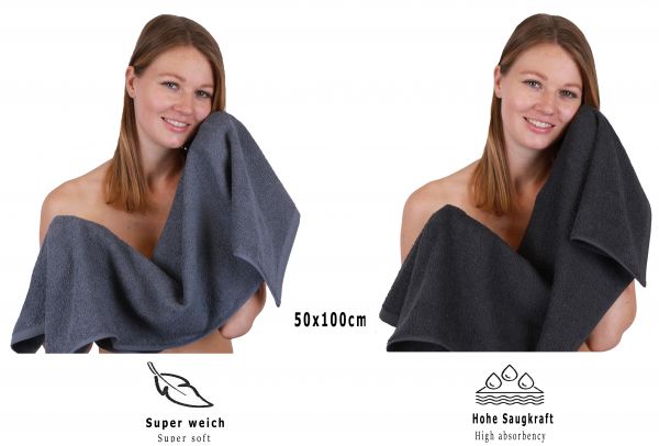 Betz Lot de 12 serviettes  BERLIN 100% coton 2 draps de bain 4 serviettes de toilette 2 serviettes d'invité 2 lavettes et 2 gants couleur gris foncé - graphite