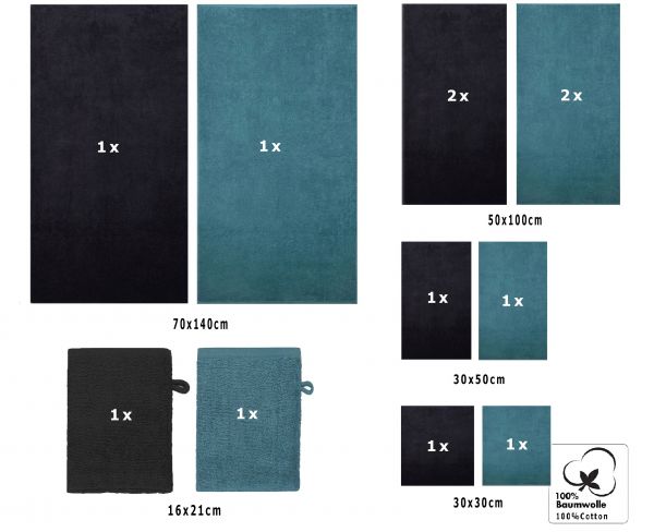 Betz Lot de 12 serviettes  BERLIN 100% coton 2 draps de bain 4 serviettes de toilette 2 serviettes d'invité 2 lavettes et 2 gants couleur graphite  - bleu pigeon