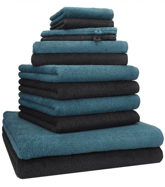 Betz Lot de 12 serviettes  BERLIN 100% coton 2 draps de bain 4 serviettes de toilette 2 serviettes d'invité 2 lavettes et 2 gants couleur graphite  - bleu pigeon