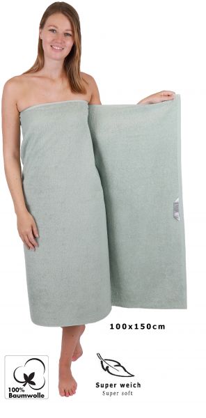 Betz 2 pièces Maxi serviettes de douche XXL drap de bain taille 100x150cm BERLIN jade-gris argenté