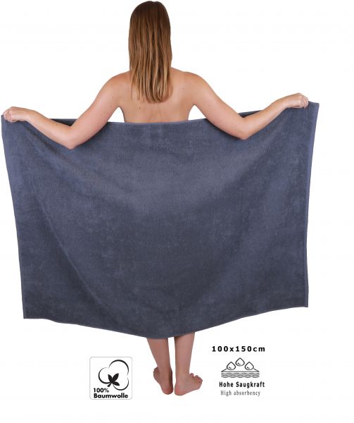 Betz 2 Stück Maxi Duschtücher XXL Größe 100x150cm Badetuch Duschtuch BERLIN lotus-dunkelgrau