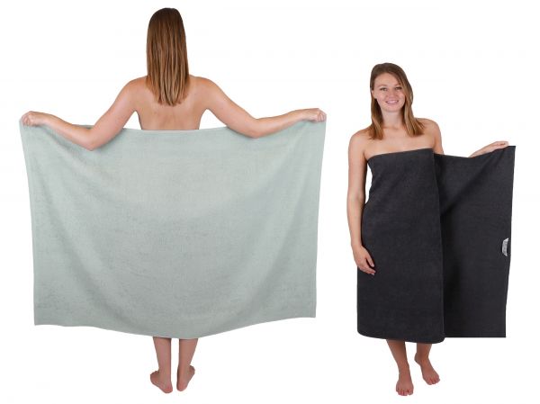 Betz 2 pièces Maxi serviettes de douche XXL drap de bain taille 100x150cm BERLIN jade-graphite