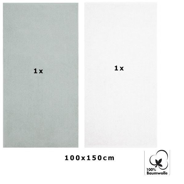 Betz 2 piezas Maxi Toallas de ducha  XXL Toalla de baño tamaño 100x150cm BERLIN jade-blanco