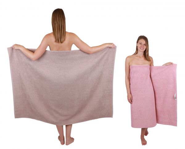 Betz 2 Stück Maxi Duschtücher XXL Größe 100x150cm Badetuch  Duschtuch  BERLIN cappuccino-lotus