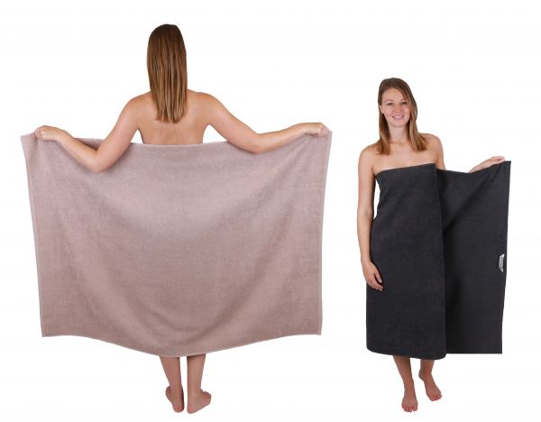 Betz 2 Stück Maxi Duschtücher XXL Größe 100x150cm Badetuch  Duschtuch  BERLIN cappuccino-graphit