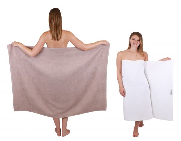 Betz 2 Stück Maxi Duschtücher XXL Größe 100x150cm Badetuch Duschtuch BERLIN cappuccino-weiß