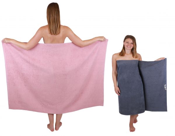 Betz 2 Stück Maxi Duschtücher XXL Größe 100x150cm Badetuch Duschtuch BERLIN lotus-dunkelgrau