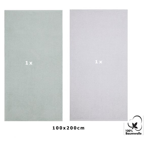 Betz BERLIN – 2 asciugamani 100% cotone – asciugamano da sauna- 100x200 verde giada - grigio argento