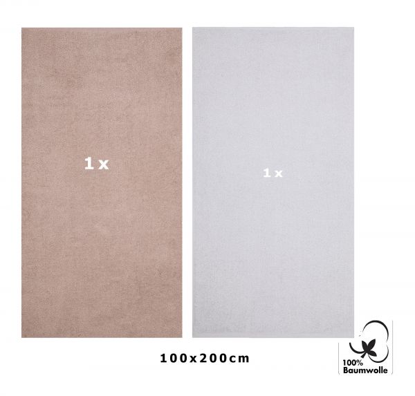 Betz  2 piezas toallas de baño XXL BERLIN 100% algodón 100x200 cm capuchino-gris plata