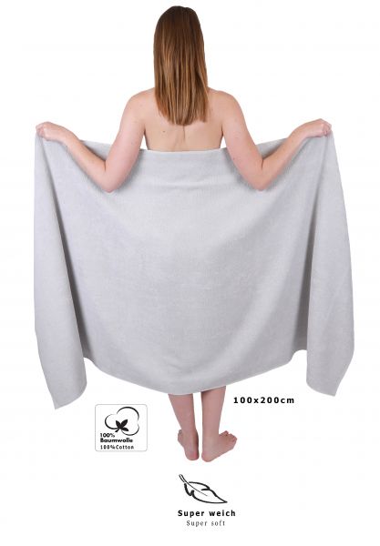 Betz 2 pièces de serviettes de bain XXL BERLIN 100% coton 100x200 cm lotus-gris argenté