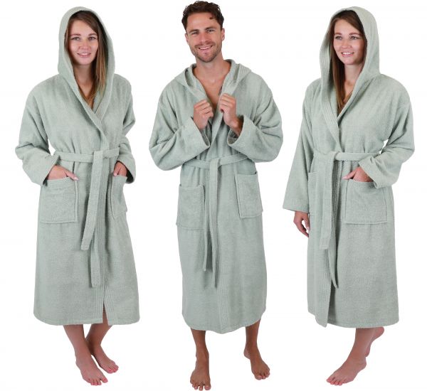 Betz 3 peignoirs d'intérieur en tissu éponge 100% coton avec capuche pour hommes et femmes peignoir de sauna peignoir de bain BERLIN couleur jade taille S/M