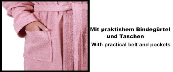 Betz 3 Stück Bademantel Frottee mit Kapuze für Herren und Damen 100% Baumwolle Saunabademantel - langer Bademantel - Saunamantel - BERLIN Farbe lotus Größe L/XL