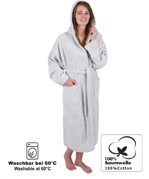 Betz 3 peignoirs d'intérieur en tissu éponge 100% coton avec capuche pour hommes et femmes peignoir de sauna peignoir de bain BERLIN couleur gris argenté taille L/XL