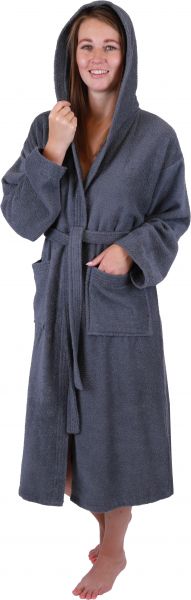 Betz 3 peignoirs d'intérieur en tissu éponge 100% coton avec capuche pour hommes et femmes peignoir de sauna peignoir de bain BERLIN couleur gris foncé taille L/XL