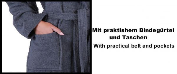 Betz Set of 3 Bathrobes with hood for men and women - sauna bathrobe 100% cotton - sauna dressing gown– BERLIN colour dark grey  Size L/XL