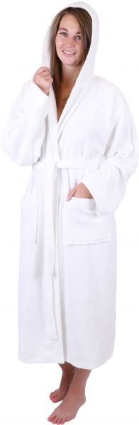 Betz 3 peignoirs d'intérieur en tissu éponge 100% coton avec capuche pour hommes et femmes peignoir de sauna peignoir de bain BERLIN couleur blanc taille S/M