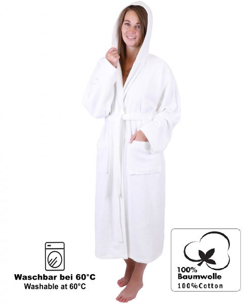 Betz Set of 3 Bathrobes with hood for men and women - sauna bathrobe 100% cotton - sauna dressing gown– BERLIN colour white Size S/M