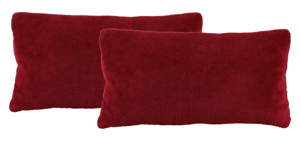 Betz 2 couvertures polaires douces taille 140x190 cm ou 2 coussins remplis toucher peluche tailles d'env. 36x36 cm, 25x50 cm, 20x40 cm ROMANIA couleur rouge foncé