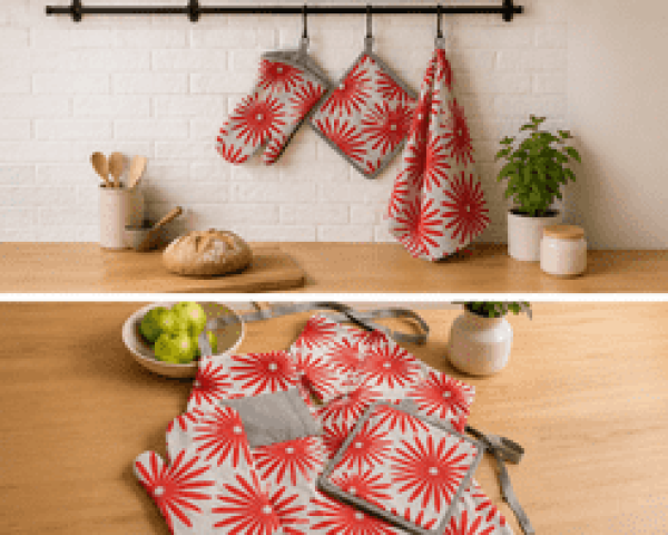 3 Piece Kitchen Set Apron Oven Cloth Oven Glove FLOWER