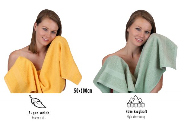 Betz 12 Piece Towel Set PREMIUM 100% Cotton 2 Wash Mitts 2 Wash Cloths 2 Guest Towels 4 Hand Towels 2 Bath Towels - honey/hay green