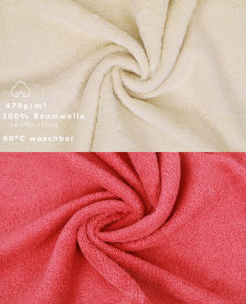 Betz Juego de 12 toallas PREMIUM 100% algodón de color beige arena/rojo frambuesa