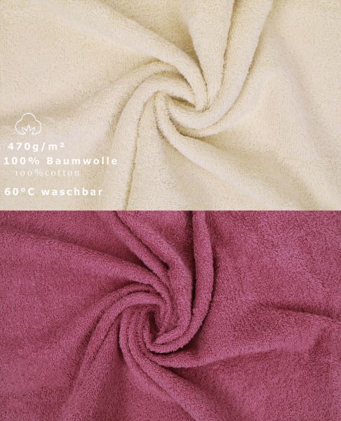 Betz Juego de 12 toallas PREMIUM 100% algodón de color beige arena/rojo baya