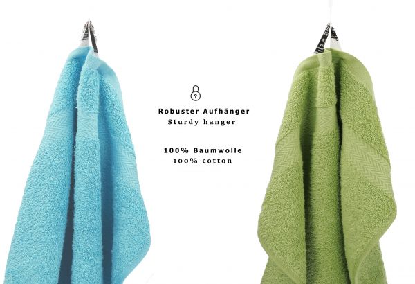 Betz 12 Piece Towel Set PREMIUM 100% Cotton 2 Wash Mitts 2 Wash Cloths 2 Guest Towels 4 Hand Towels 2 Bath Towels - ocean/avocado green