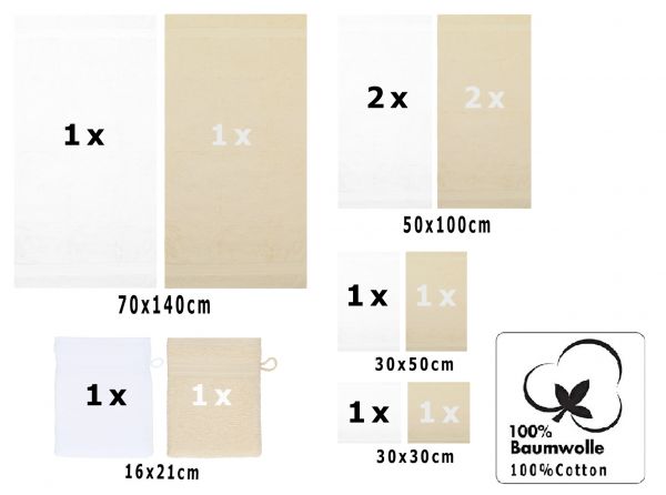 10-tlg. Handtuchset "Premium" - weiß Qualität 470 g/m², 2 Duschtücher 70 x 140 cm, 4 Handtücher 50 x 100 cm, 2 Gästetücher 30 x 50 cm, 2 Waschhandschuhe 17 x 22 cm von Betz - Kopie - Kopie - Kopie