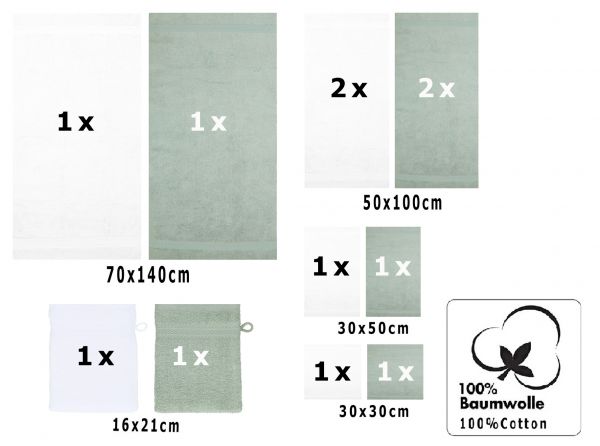 10-tlg. Handtuchset "Premium" - weiß Qualität 470 g/m², 2 Duschtücher 70 x 140 cm, 4 Handtücher 50 x 100 cm, 2 Gästetücher 30 x 50 cm, 2 Waschhandschuhe 17 x 22 cm von Betz - Kopie - Kopie - Kopie