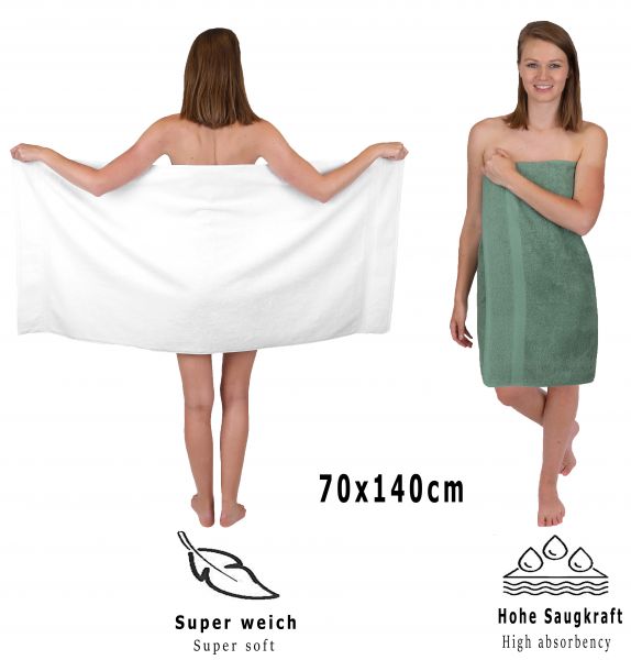 Betz Juego de 12 toallas PREMIUM 100% algodón de color blanco/verde abeto