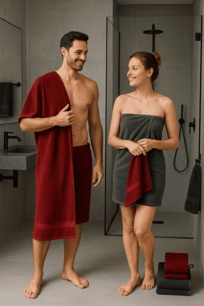 Betz Handtuch Set Premium 12-teilig 100% Baumwolle – 2 Duschtücher, 4 Handtücher, 2 Gästetücher, 2 Seiftücher, 2 Waschhandschuhe – Weiche Frottee Handtücher 470g/m² - Farbe rubinrot/Graphit