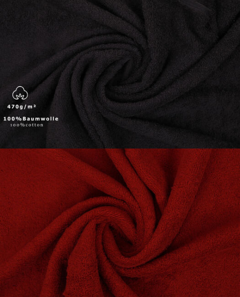 Betz Handtuch Set Premium 12-teilig 100% Baumwolle – 2 Duschtücher, 4 Handtücher, 2 Gästetücher, 2 Seiftücher, 2 Waschhandschuhe – Weiche Frottee Handtücher 470g/m² - Farbe rubinrot/Graphit